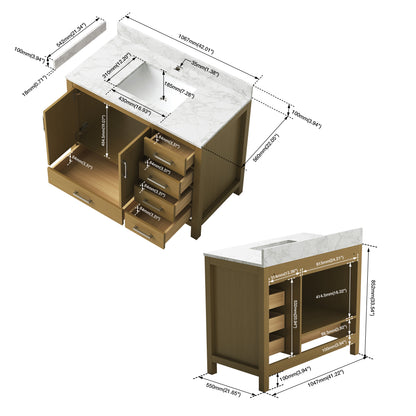 Medunjess 42" Modern Quartz Top Natural Wood Vanity