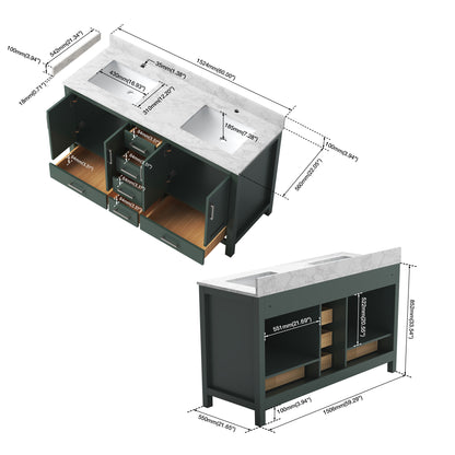 Medunjess 60" Green Wood Double Sink Bathroom Vanity with Quartz Top