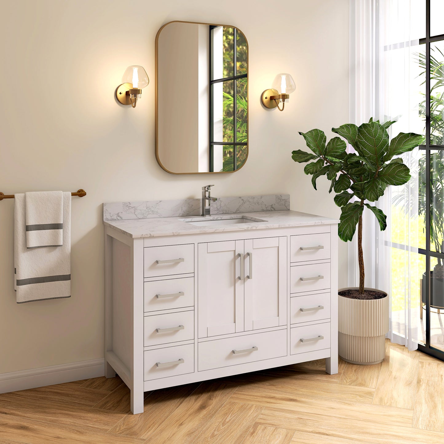 Medunjess 48'' Pivot Bathroom Vanities With Single Sink