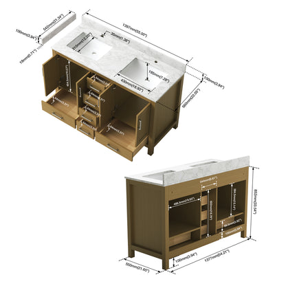 Medunjess 55" Natural Wood Double Sink Vanity with Quartz Top