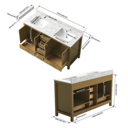 Medunjess 60" 84" Natural Wood Bathroom Vanity with Quartz Top