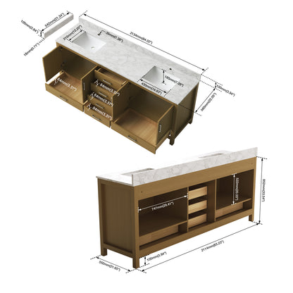 Medunjess 60" 84" Natural Wood Bathroom Vanity with Quartz Top