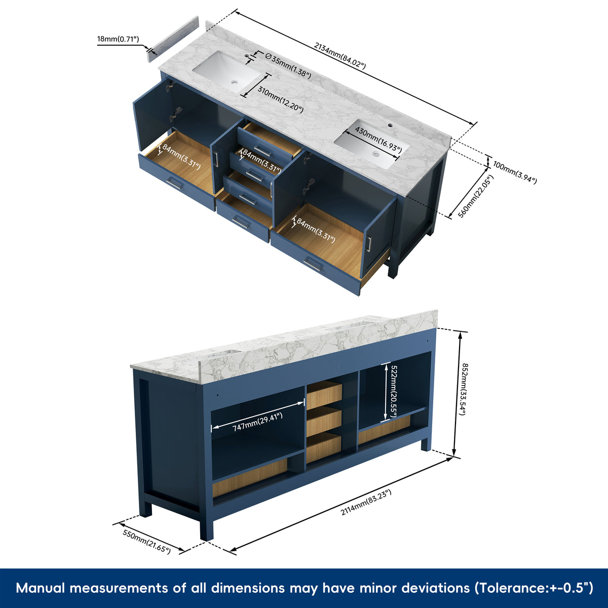 Medunjess 84'' Grid Bathroom Vanities With Double Sink