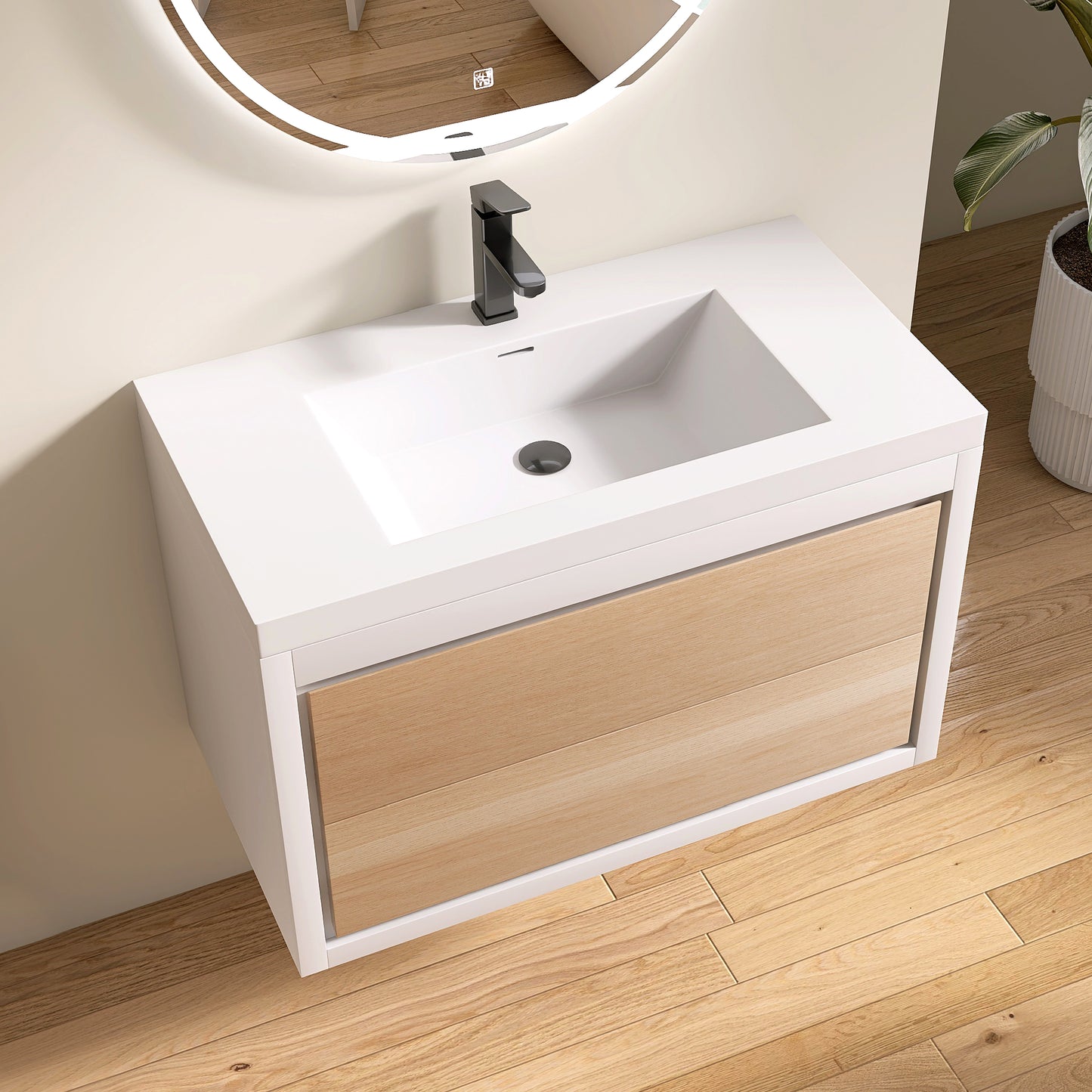 Medunjess 36" Wall-Mounted PVC Bathroom Cabinet with Solid Surface Sink