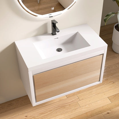 Medunjess 36" Wall-Mounted PVC Bathroom Cabinet with Solid Surface Sink