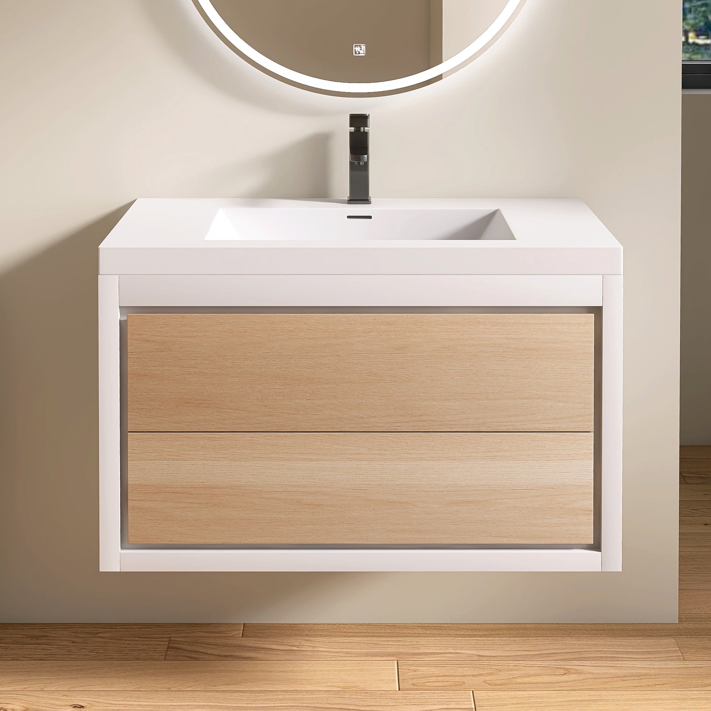 Medunjess 36" Wall-Mounted PVC Bathroom Cabinet with Solid Surface Sink