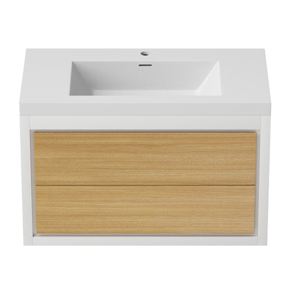 Medunjess 36" Wall-Mounted PVC Bathroom Cabinet with Solid Surface Sink