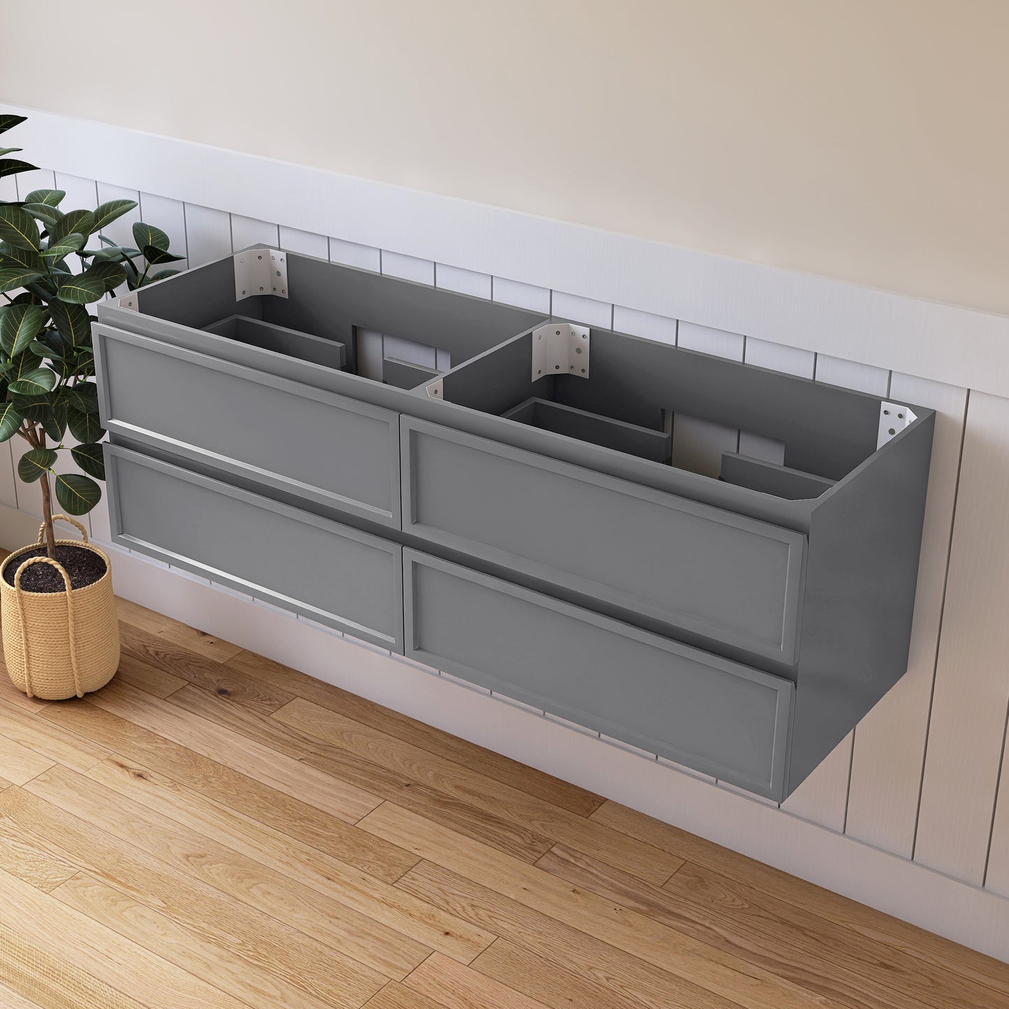 Medunjess 59" Grey PVC Bathroom Vanity Cabinet with 4 Drawers