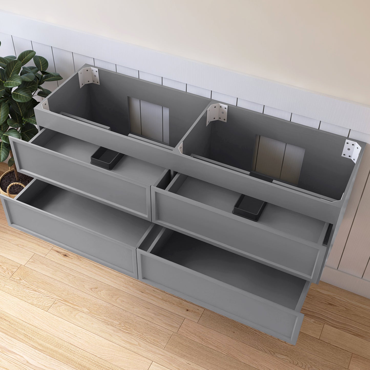 Medunjess 59" Grey PVC Bathroom Vanity Cabinet with 4 Drawers