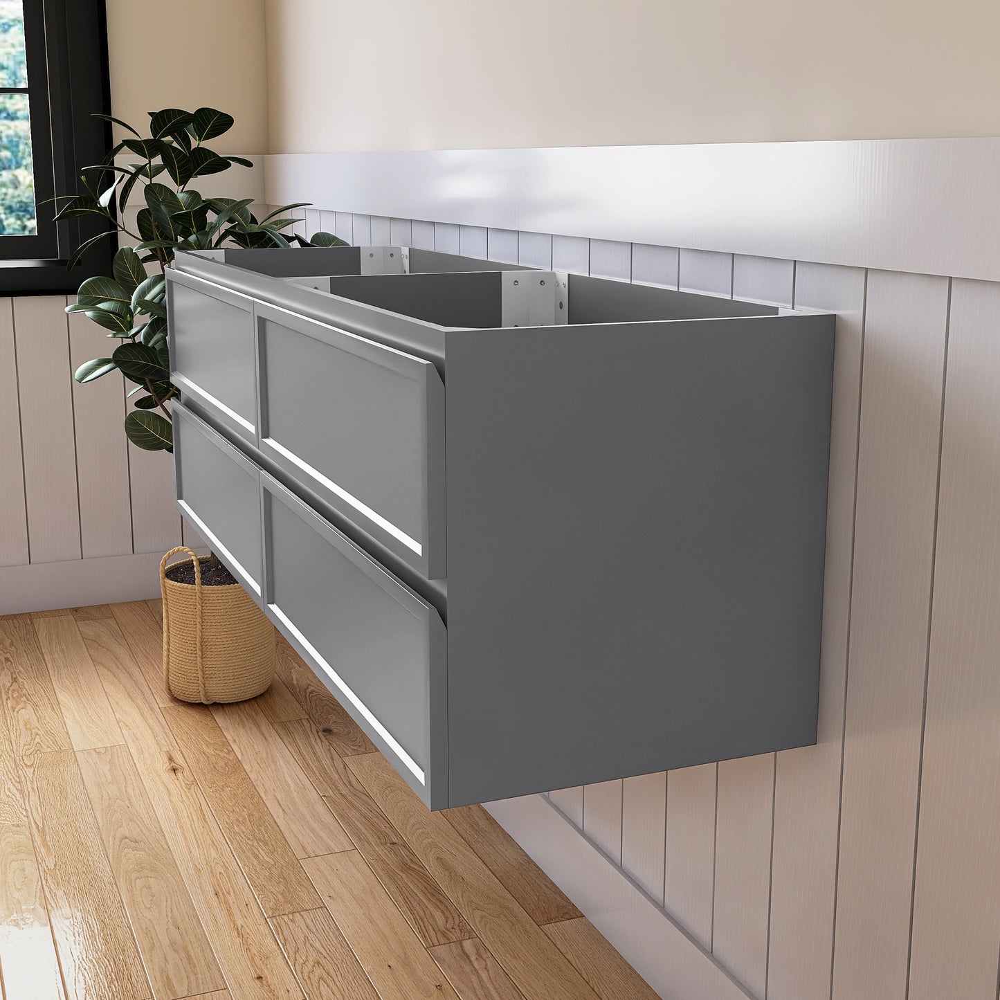 Medunjess 59" Grey PVC Bathroom Vanity Cabinet with 4 Drawers