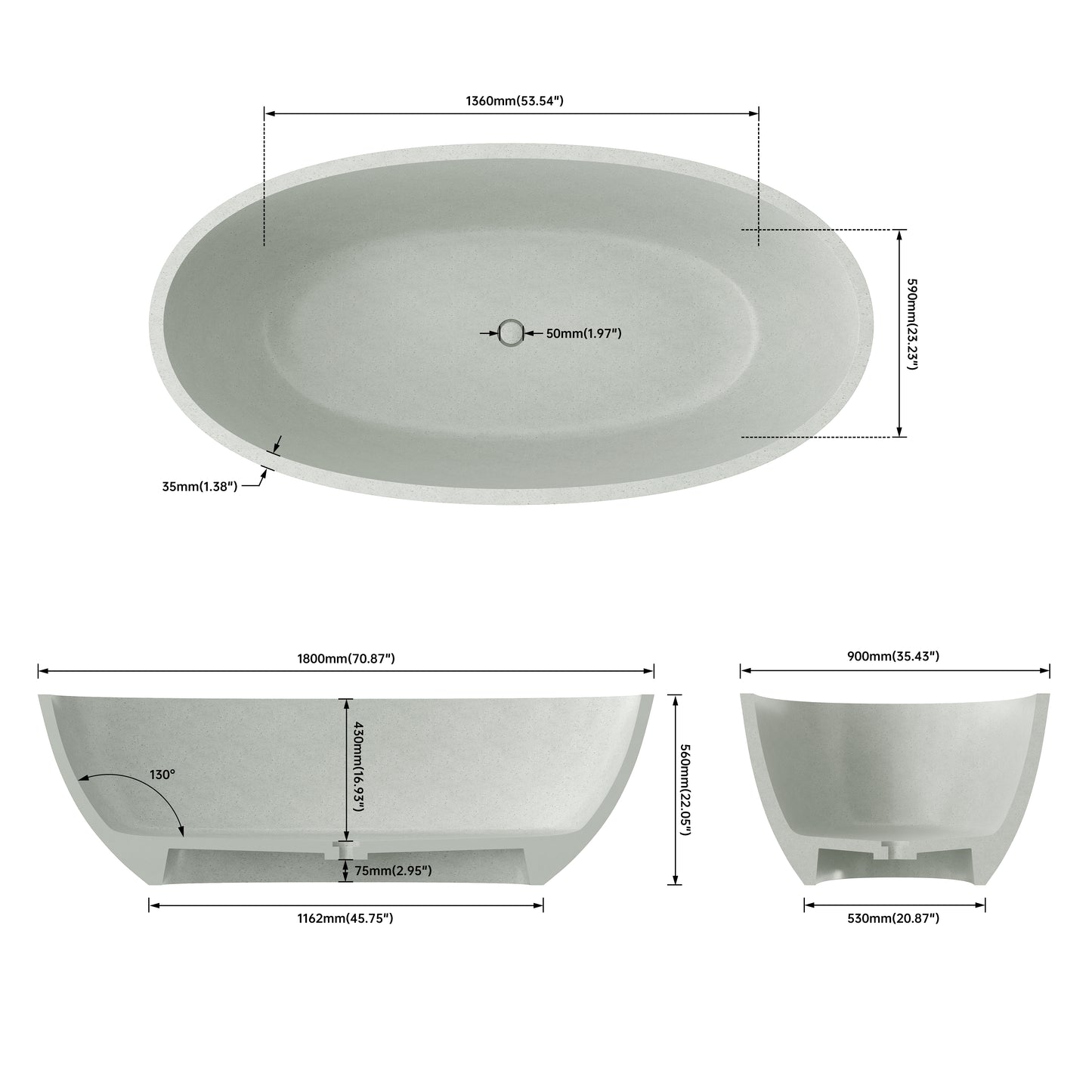 Medunjess 71" Tessera Freestanding Terrazzo Bathtub
