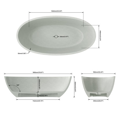Medunjess 71" Tessera Freestanding Terrazzo Bathtub