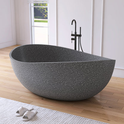65'' Stone Resin Freestanding Bathtub, Elegant Oval Shape Soaking Tub, Solid Surface Stand Alone Bathtub with Drain & Without overflow outlet Cement grey