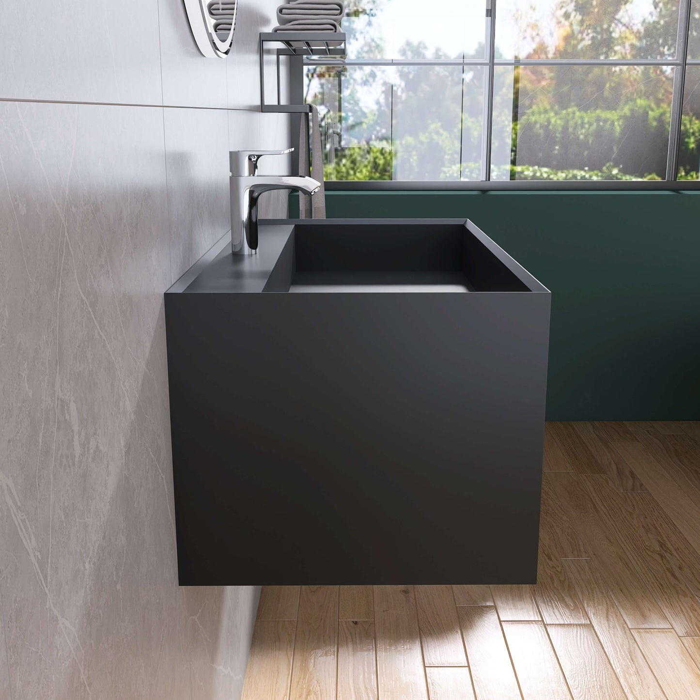 Medunjess 31'' Pensile Wall Mounted Bathroom Sink Solid Surface Sink