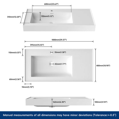 Medunjess 39'' Aerial Wall Mounted Bathroom Sink Solid Surface Sink