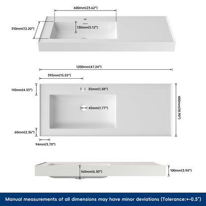 Medunjess 47'' Cantra Wall Mounted Bathroom Sink Solid Surface Sink