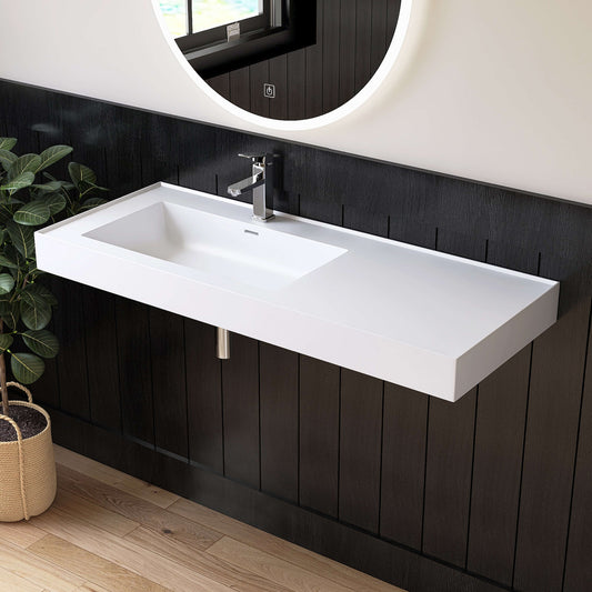 Medunjess 47'' Cantra Wall Mounted Bathroom Sink Solid Surface Sink