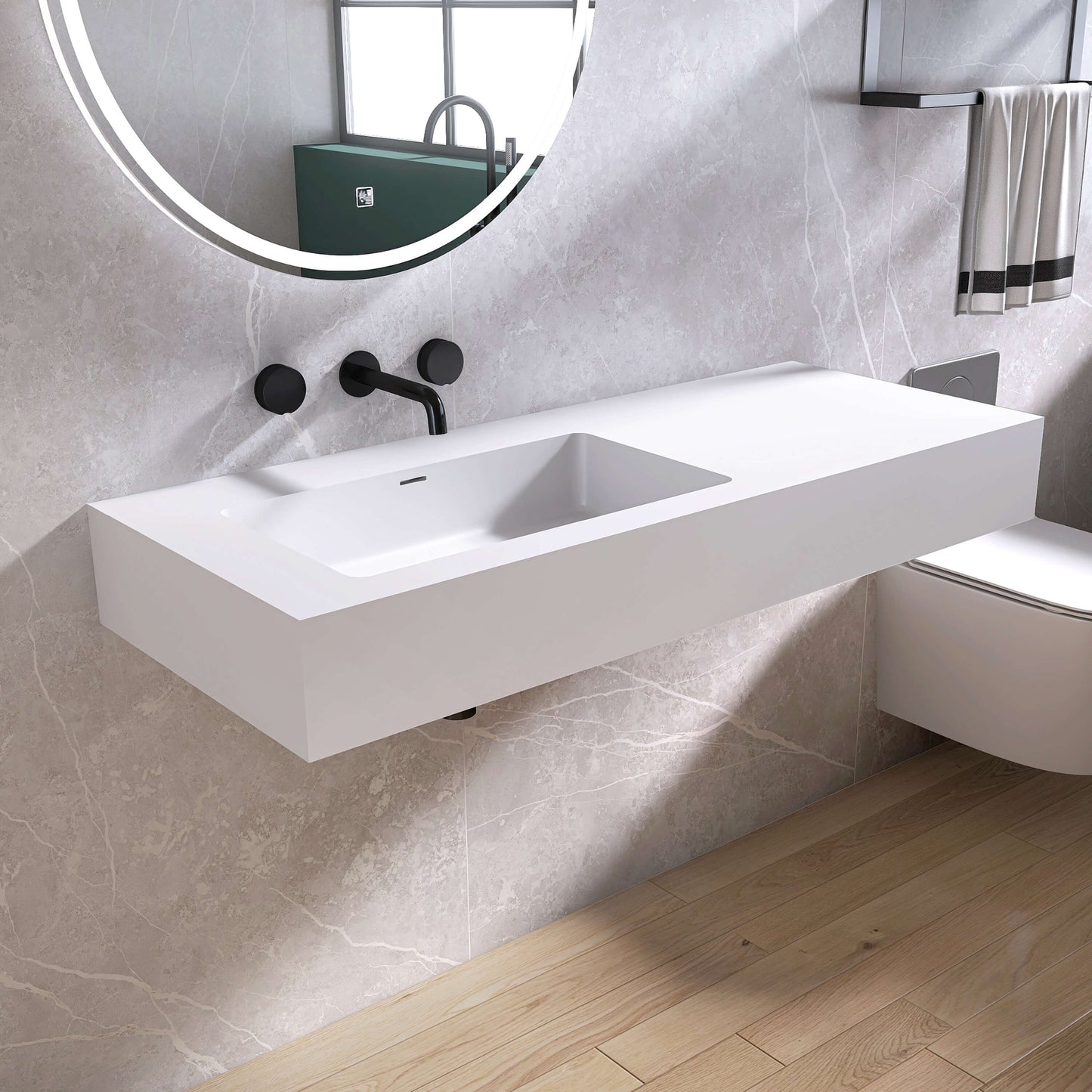 Medunjess 47'' Hovera Wall Mounted Bathroom Sink Solid Surface Sink