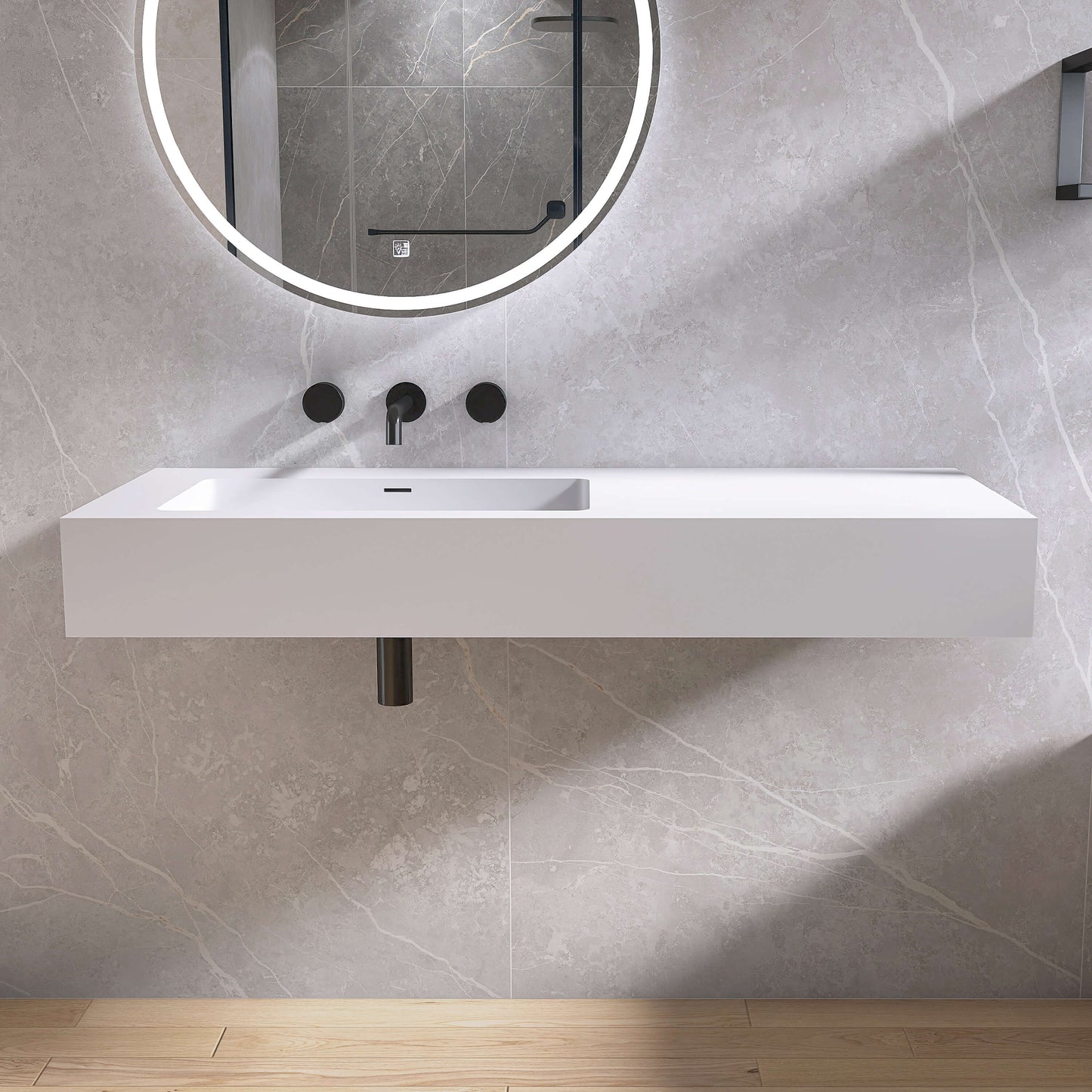 Medunjess 47'' Hovera Wall Mounted Bathroom Sink Solid Surface Sink