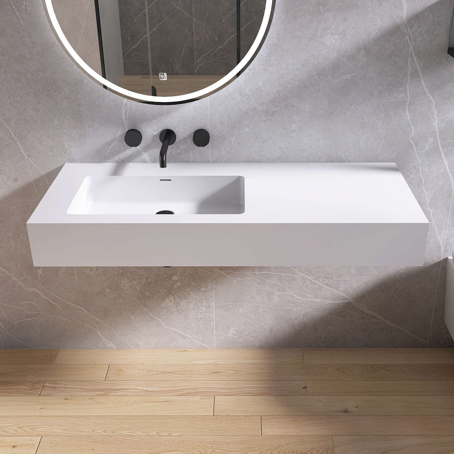 Medunjess 47'' Hovera Wall Mounted Bathroom Sink Solid Surface Sink