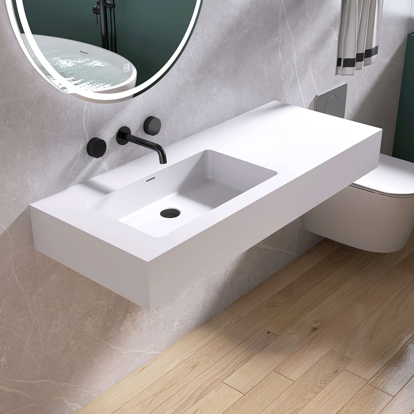 Medunjess 47'' Hovera Wall Mounted Bathroom Sink Solid Surface Sink