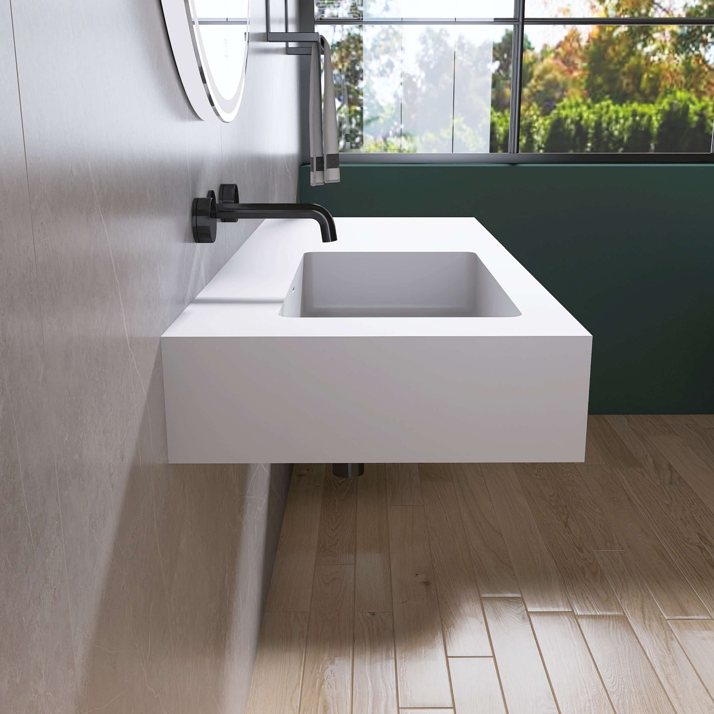 Medunjess 47'' Hovera Wall Mounted Bathroom Sink Solid Surface Sink