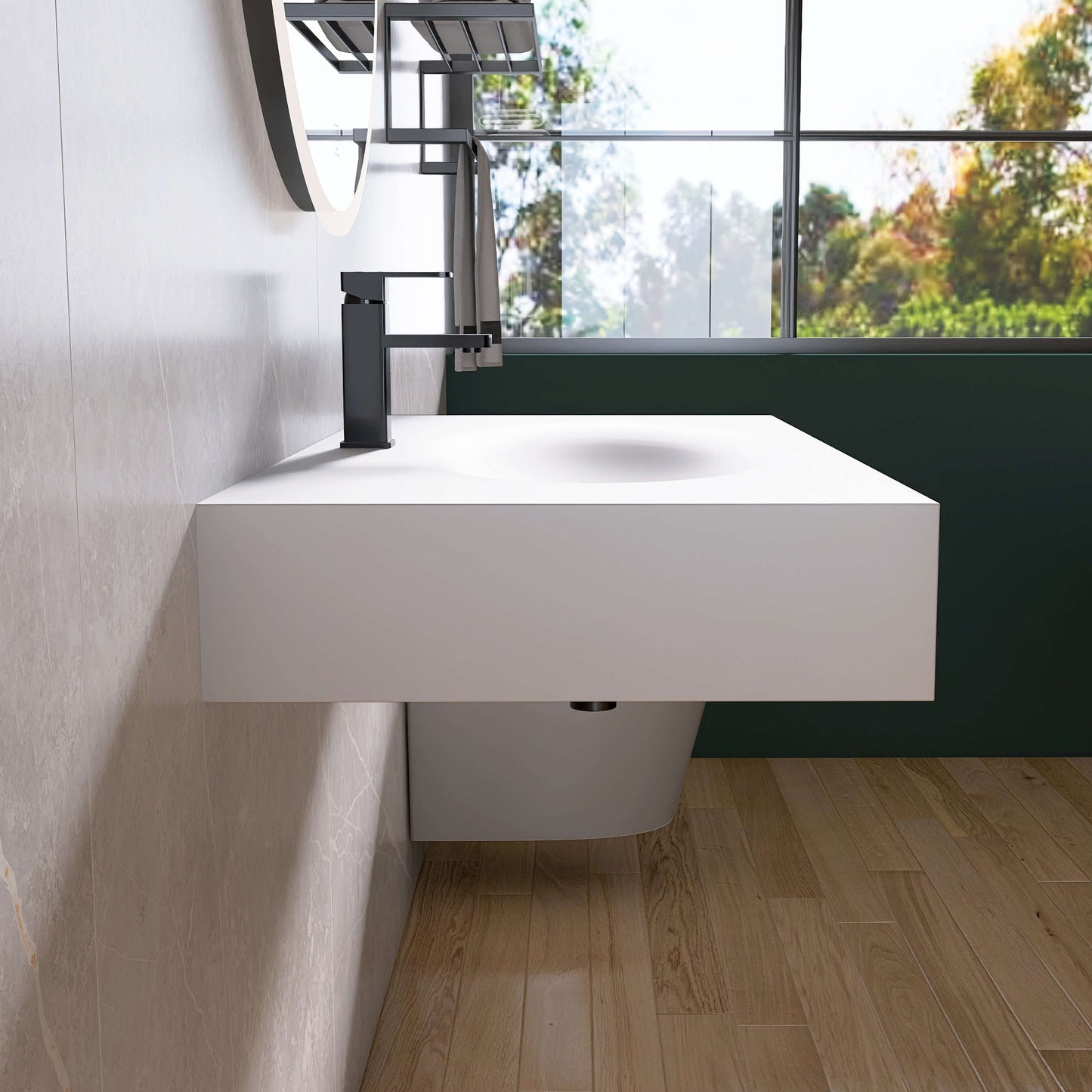 Medunjess 42'' Volare Wall Mounted Bathroom Sink Solid Surface Sink
