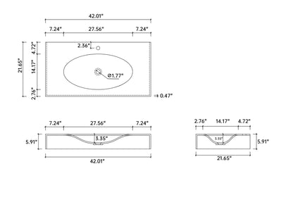 Medunjess 42'' Volare Wall Mounted Bathroom Sink Solid Surface Sink