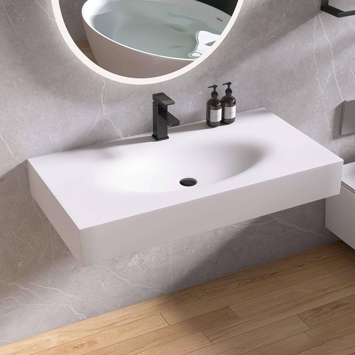 Medunjess 42'' Volare Wall Mounted Bathroom Sink Solid Surface Sink