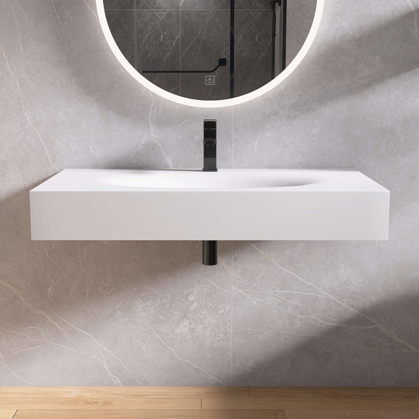 Medunjess 42'' Volare Wall Mounted Bathroom Sink Solid Surface Sink