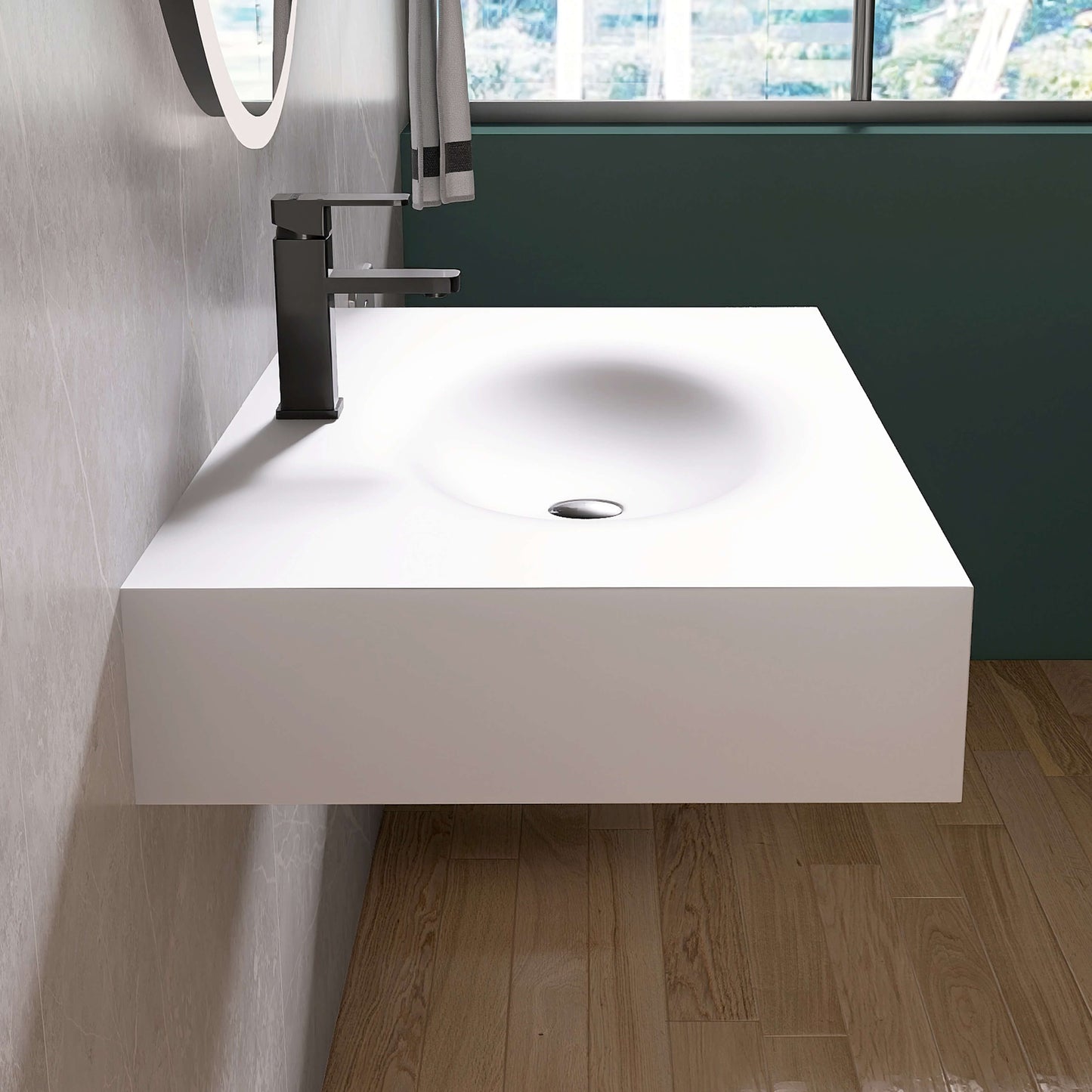 Medunjess 42'' Volare Wall Mounted Bathroom Sink Solid Surface Sink