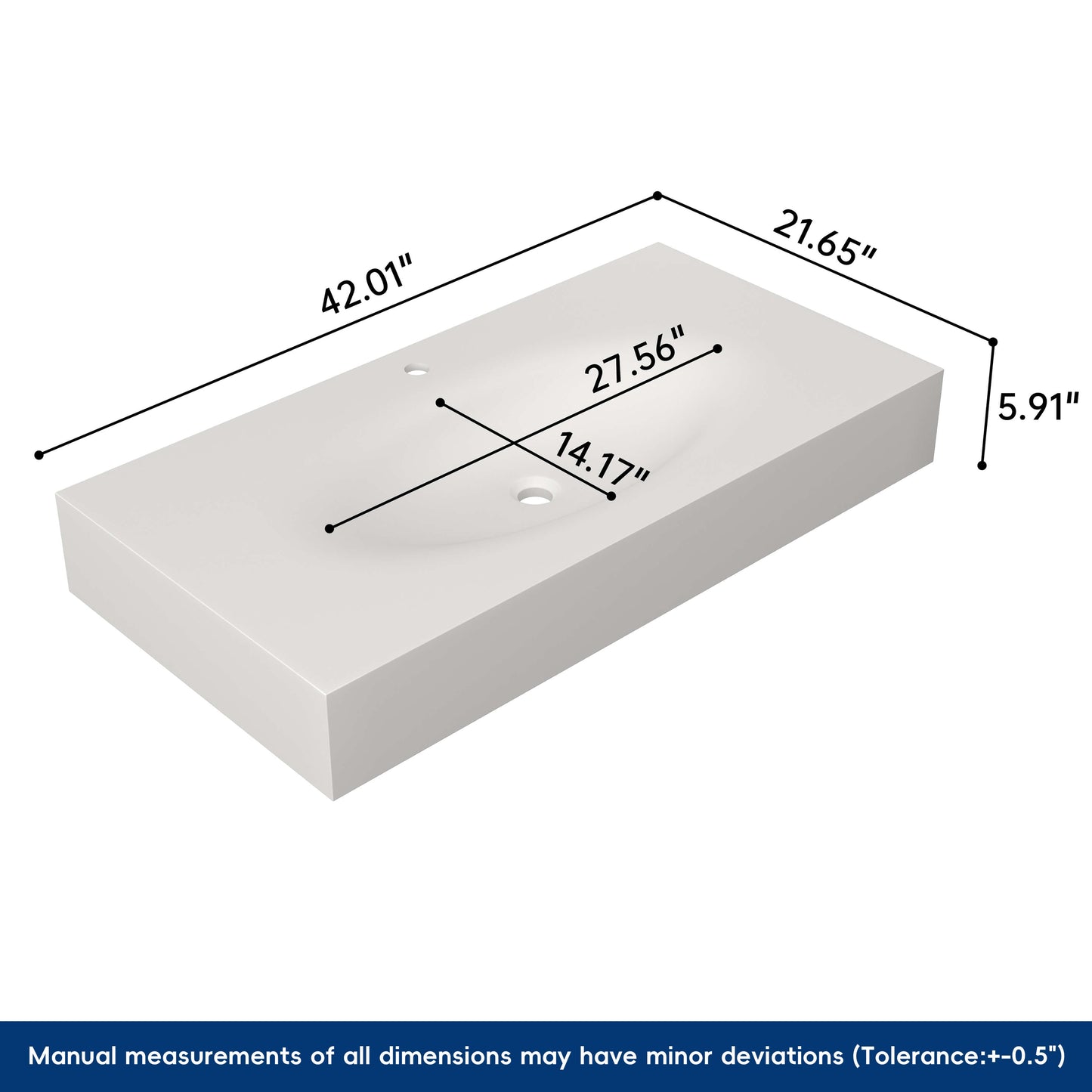 Medunjess 42'' Volare Wall Mounted Bathroom Sink Solid Surface Sink