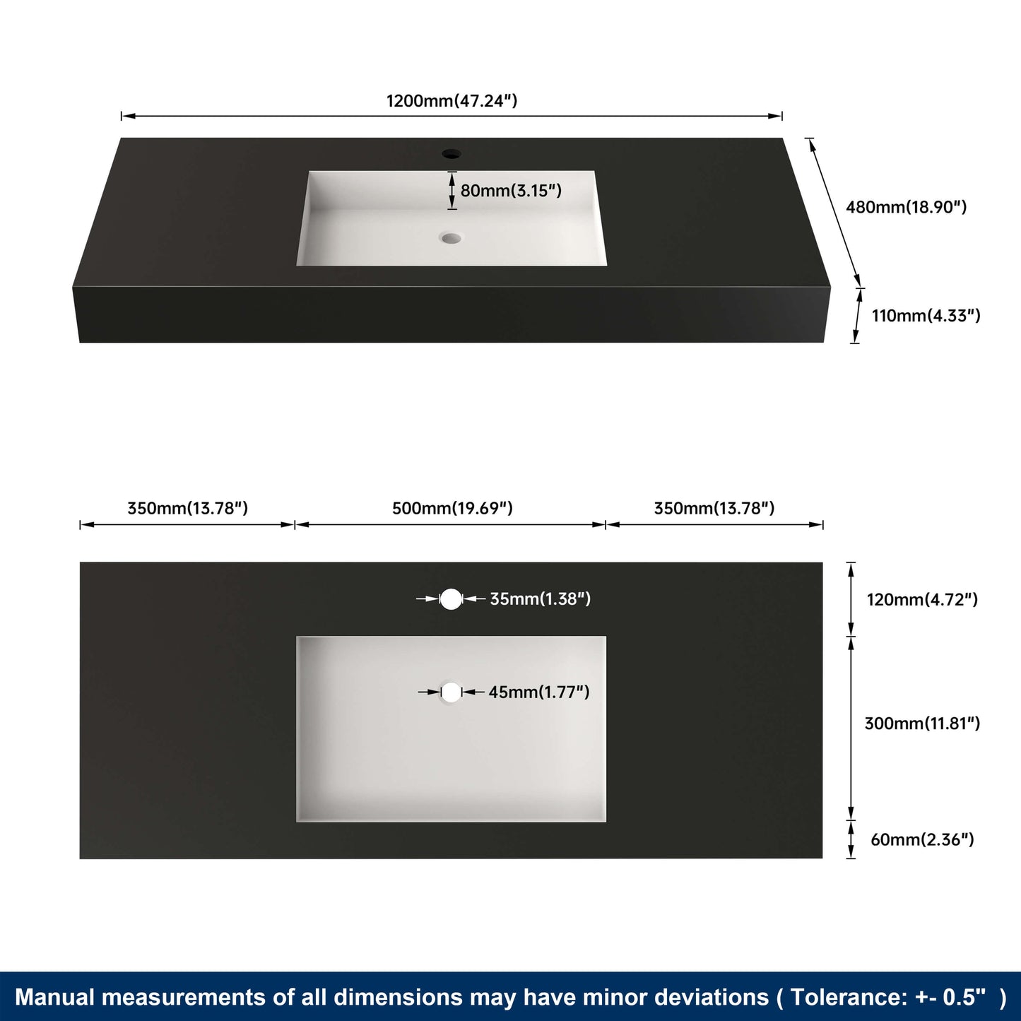 Medunjess 47'' Cloudis Wall Mounted Bathroom Sink Solid Surface Sink