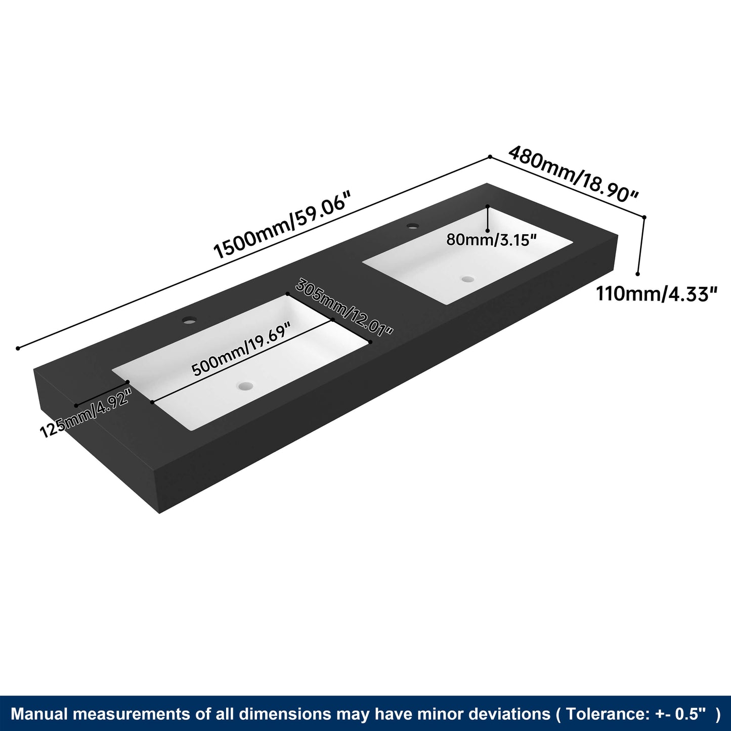 Medunjess 59'' Apexo Wall Mounted Bathroom Sink Solid Surface Sink