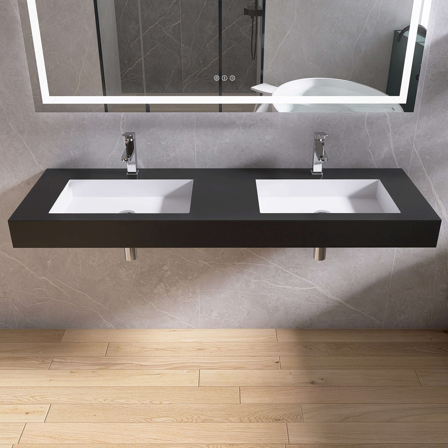 Medunjess 59'' Apexo Wall Mounted Bathroom Sink Solid Surface Sink