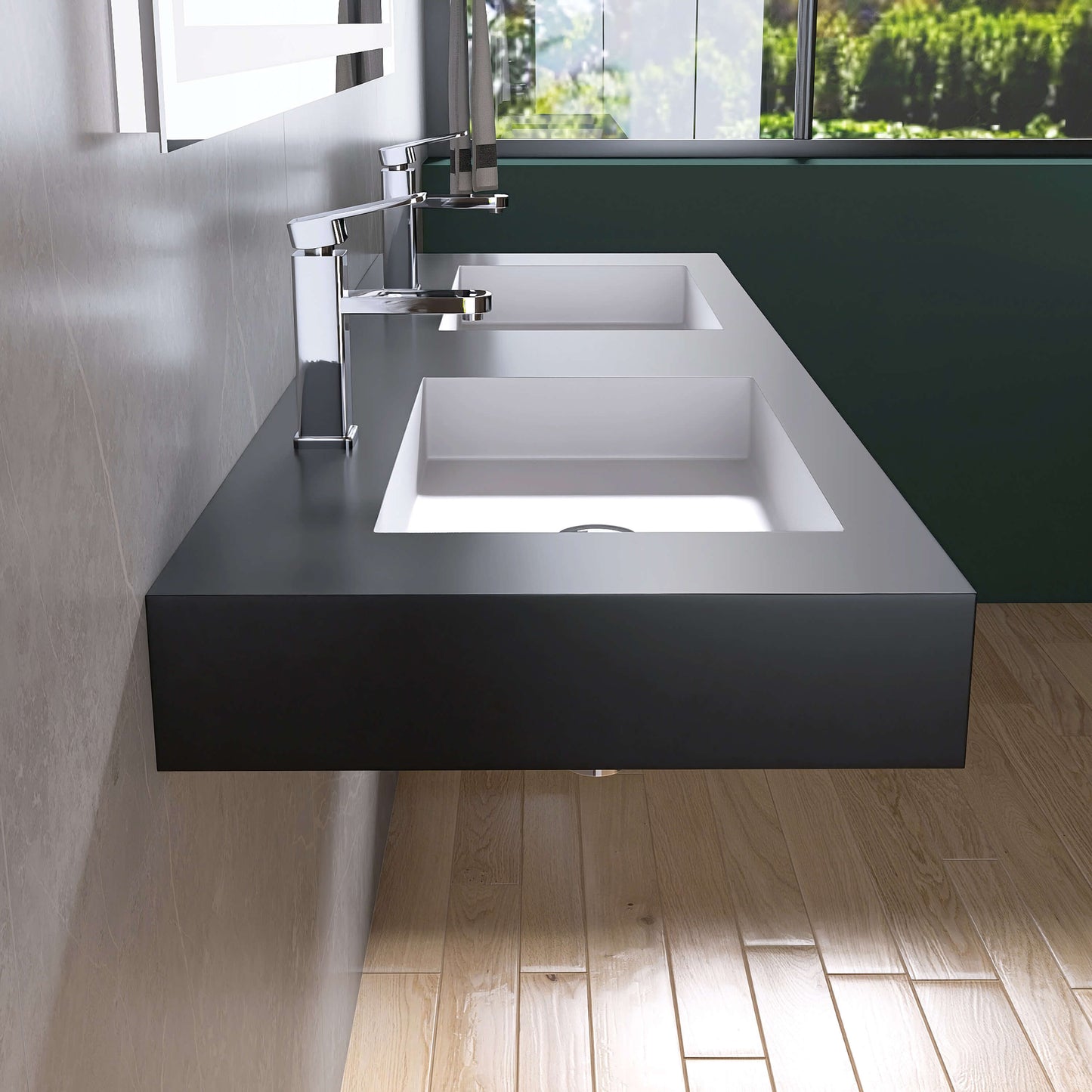 Medunjess 59'' Apexo Wall Mounted Bathroom Sink Solid Surface Sink