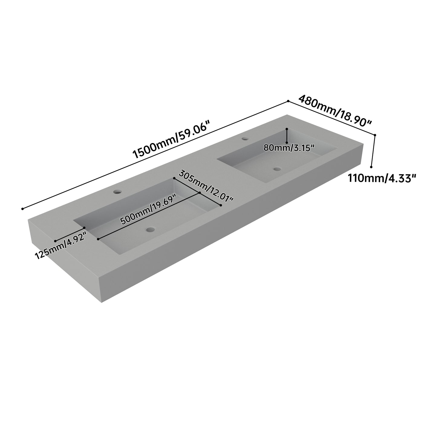 Medunjess 59'' Nimbus Wall Mounted Bathroom Sink Solid Surface Sink
