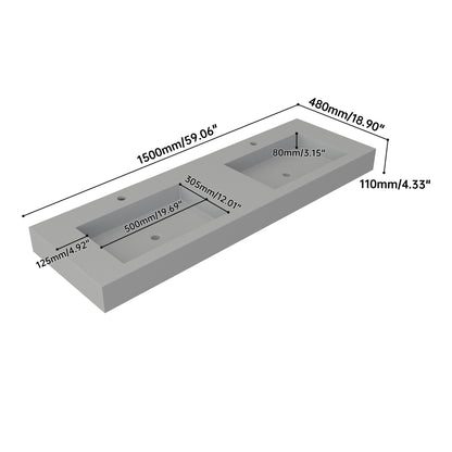 Medunjess 59'' Nimbus Wall Mounted Bathroom Sink Solid Surface Sink