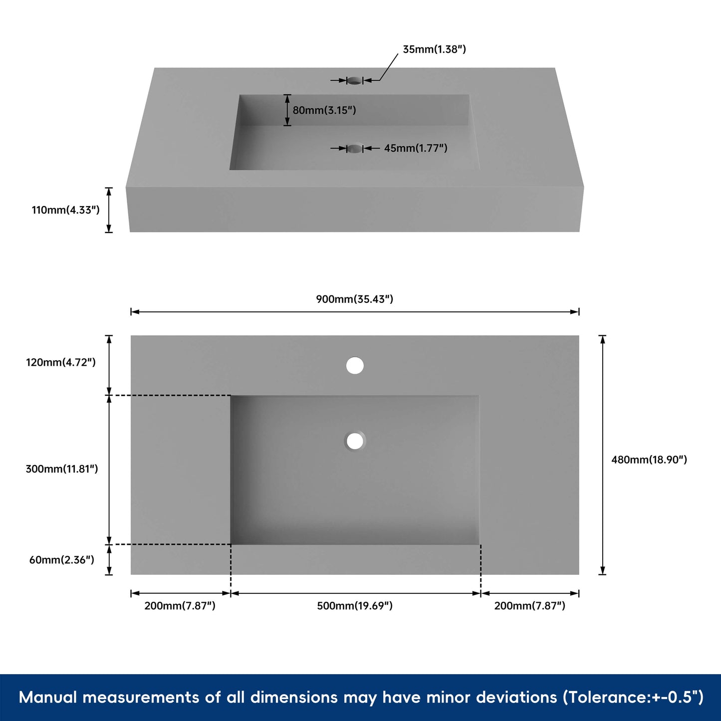Medunjess 35''Gravita Wall Mounted Bathroom Sink Solid Surface Sink