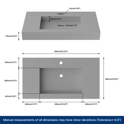 Medunjess 35''Gravita Wall Mounted Bathroom Sink Solid Surface Sink