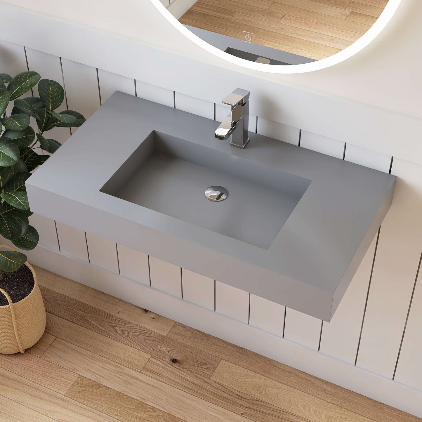 Medunjess 35''Gravita Wall Mounted Bathroom Sink Solid Surface Sink