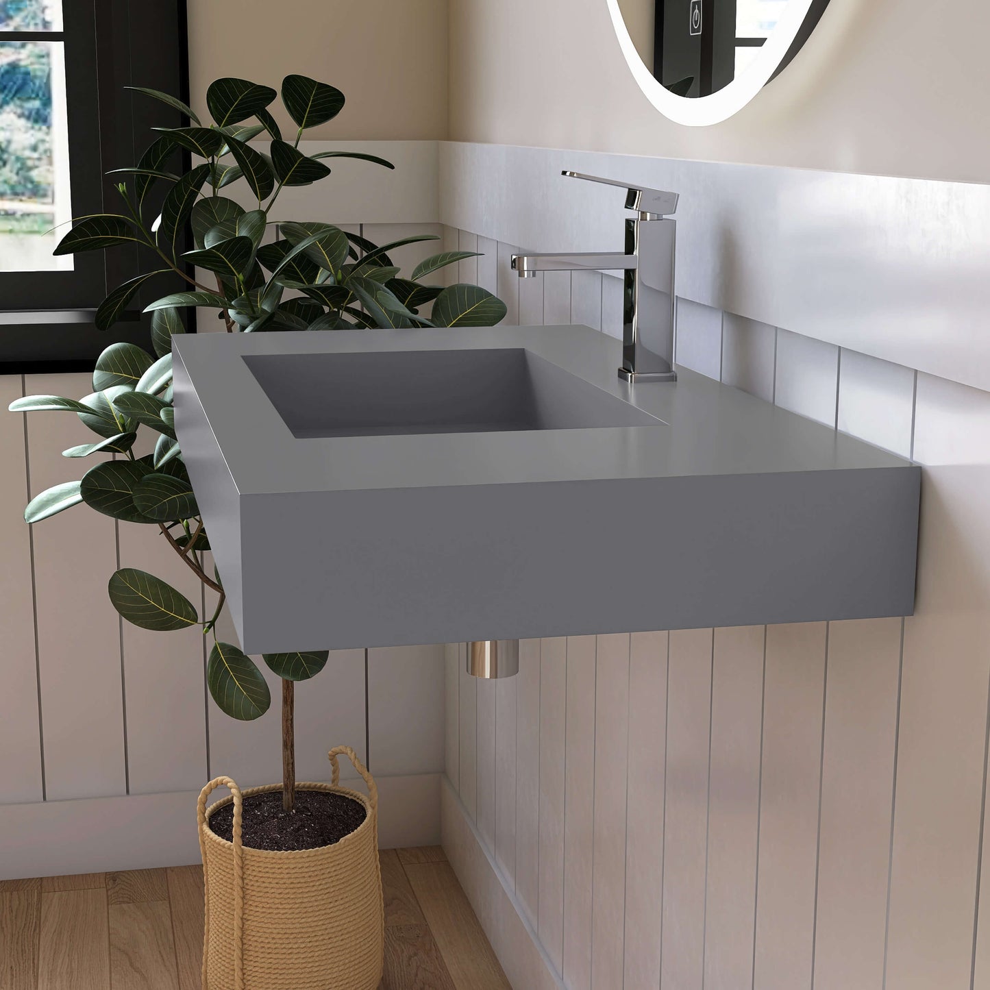 Medunjess 35''Gravita Wall Mounted Bathroom Sink Solid Surface Sink