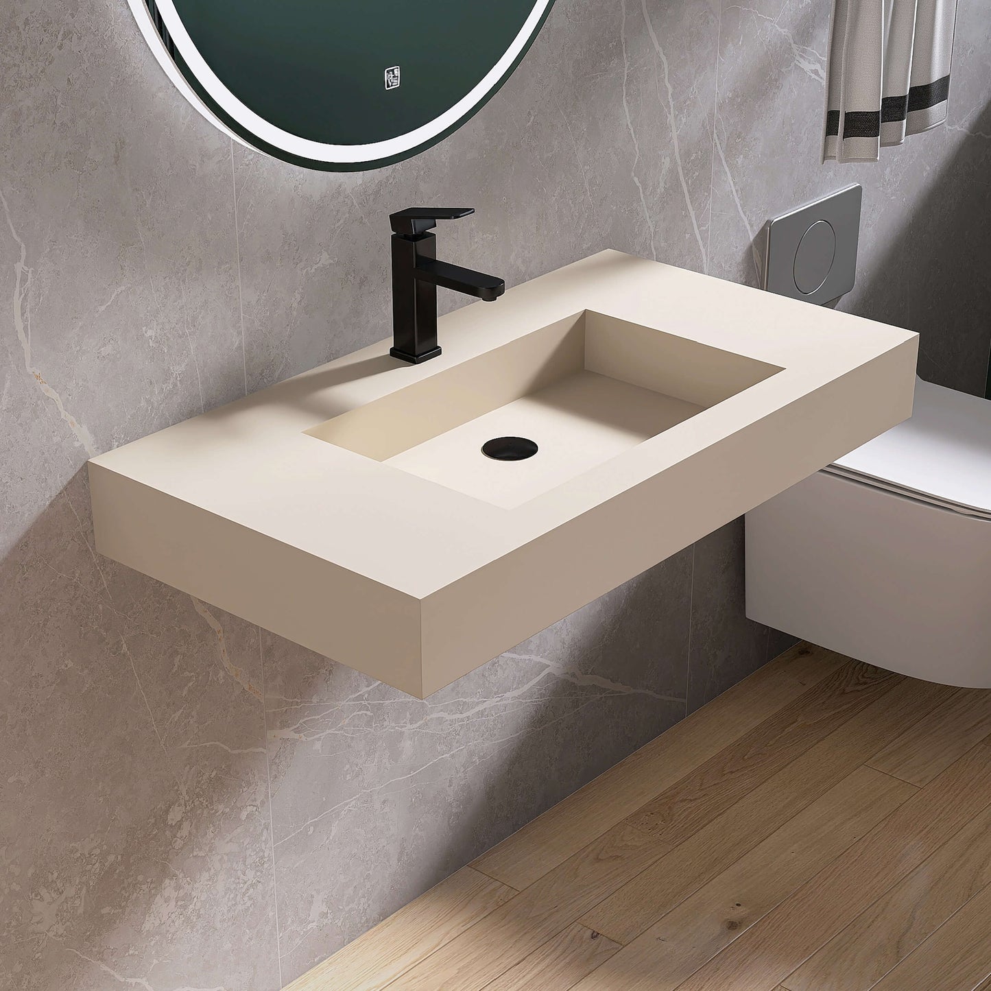 Medunjess 35''Zenti Wall Mounted Bathroom Sink Solid Surface Sink