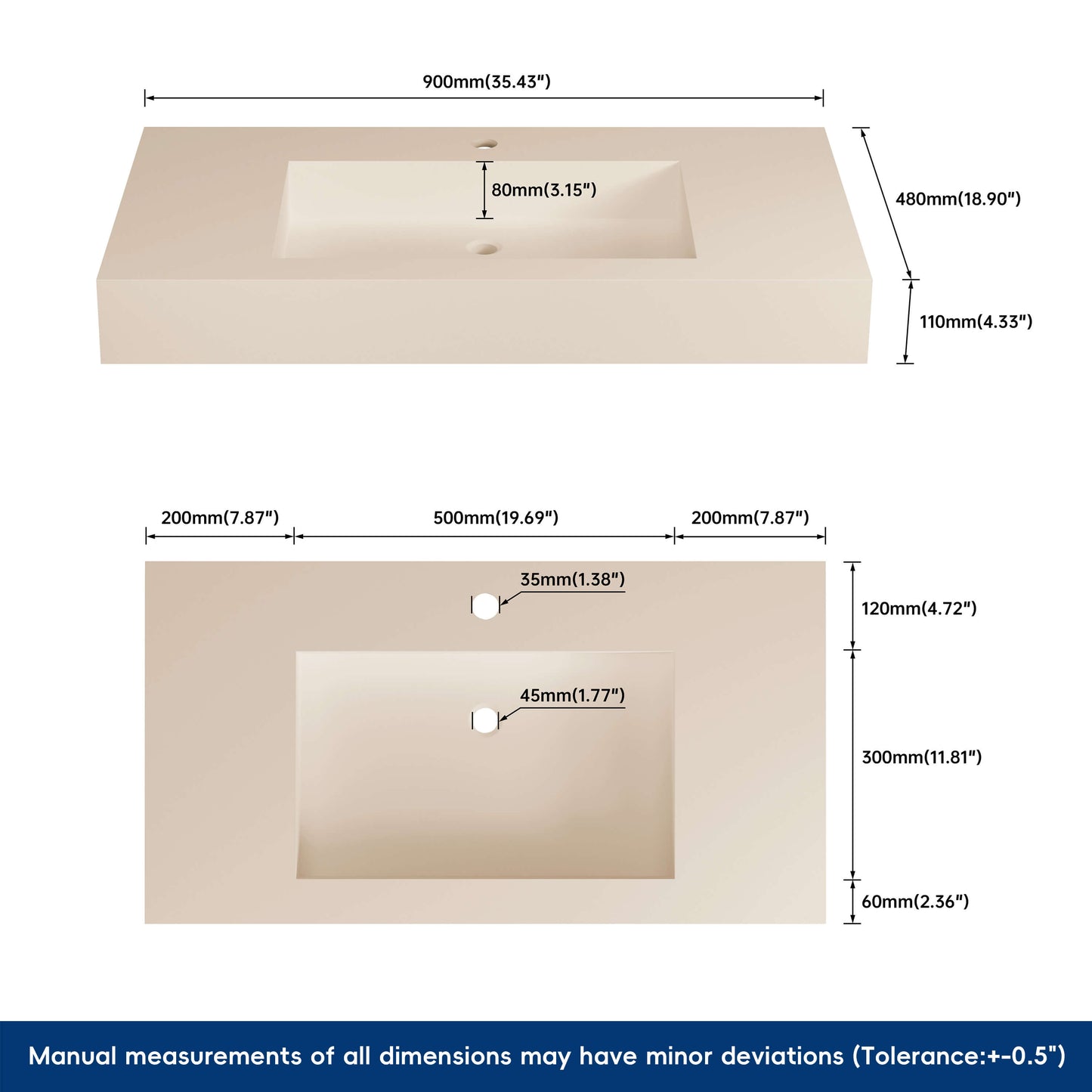 Medunjess 35''Zenti Wall Mounted Bathroom Sink Solid Surface Sink