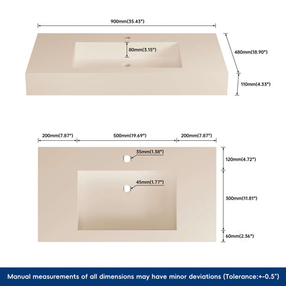 Medunjess 35''Zenti Wall Mounted Bathroom Sink Solid Surface Sink