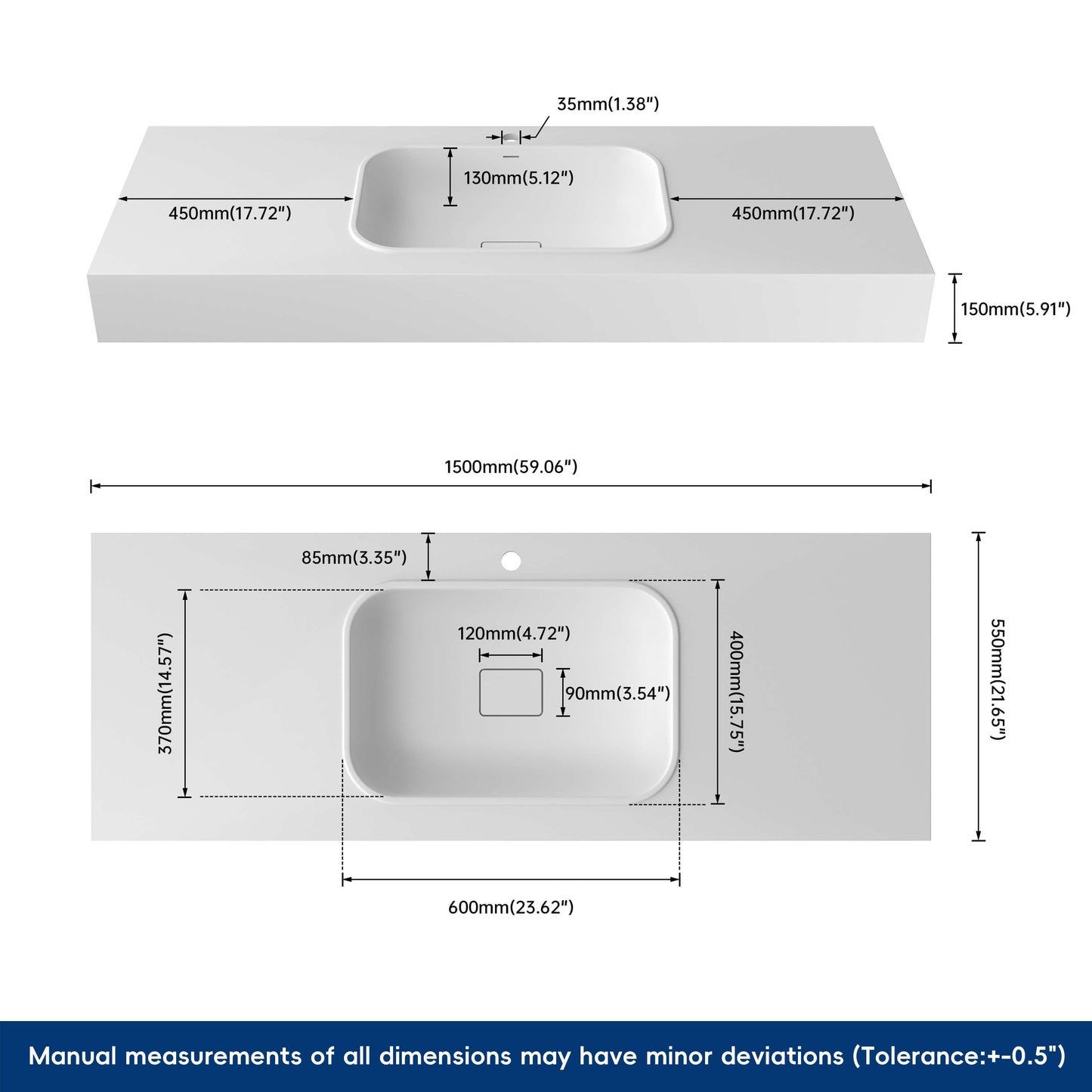 Medunjess 59'' Strata Wall Mounted Bathroom Sink Solid Surface Sink