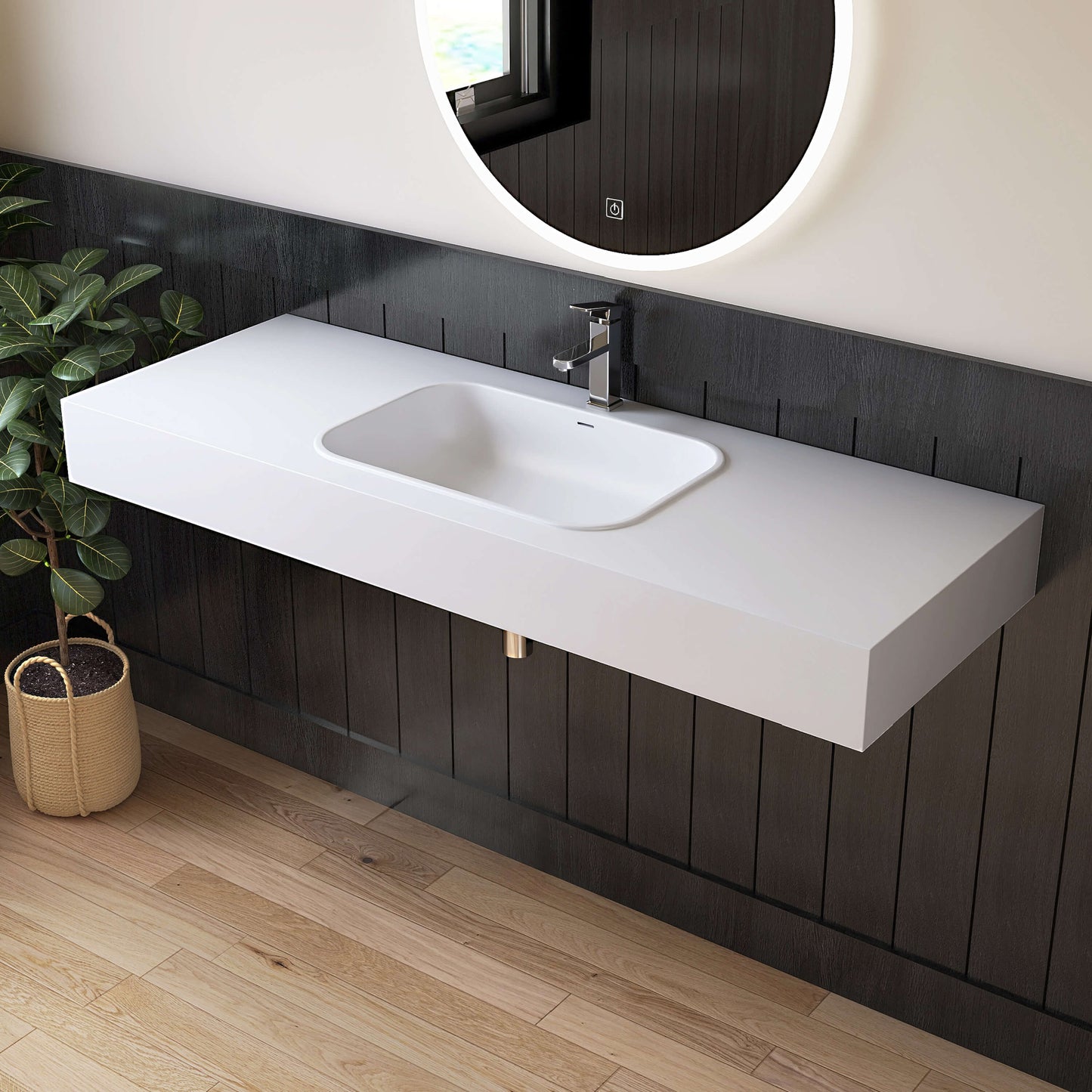Medunjess 59'' Strata Wall Mounted Bathroom Sink Solid Surface Sink