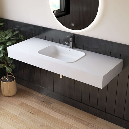 Medunjess 59'' Strata Wall Mounted Bathroom Sink Solid Surface Sink