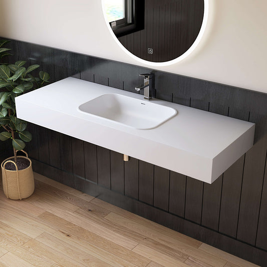 Medunjess 59'' Strata Wall Mounted Bathroom Sink Solid Surface Sink