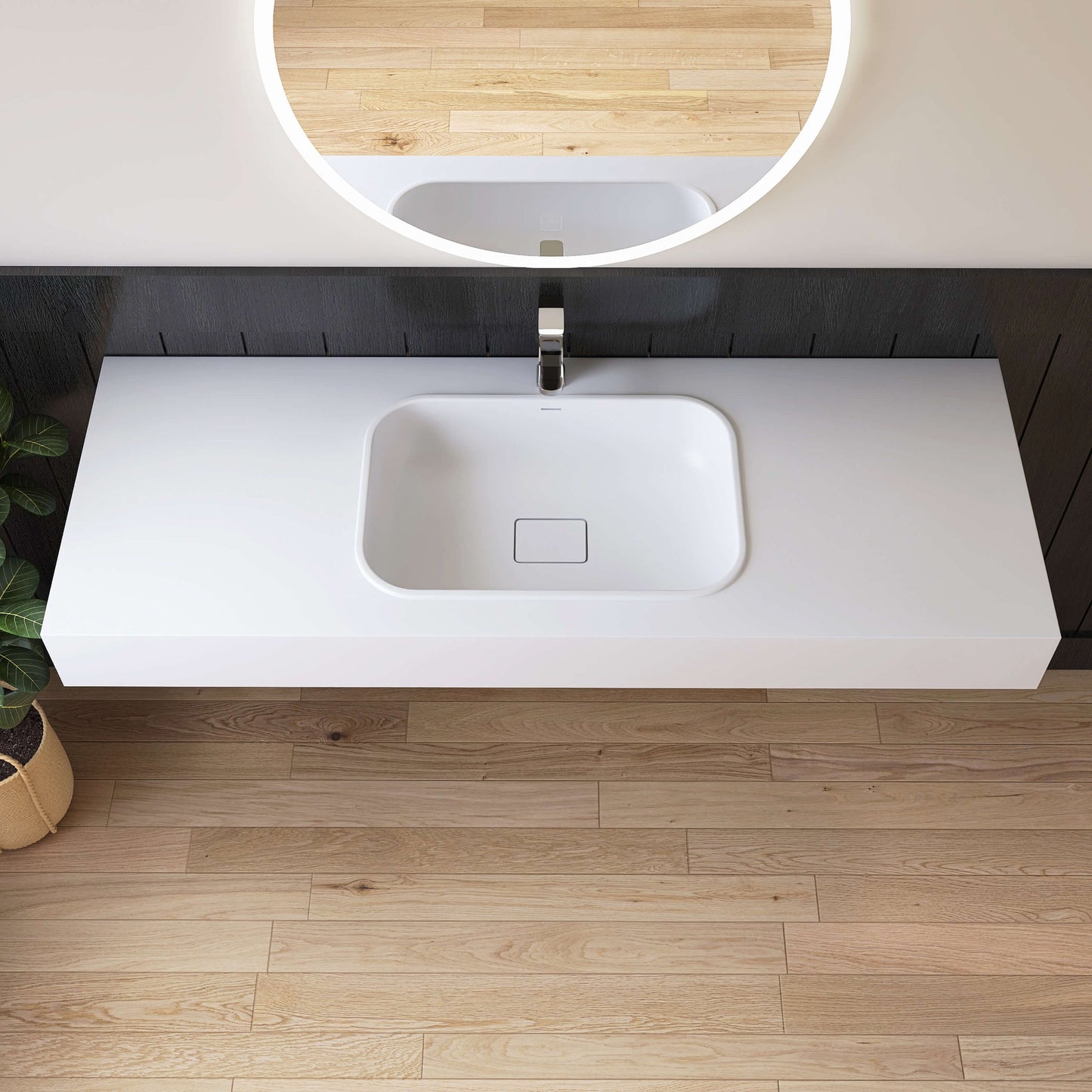 Medunjess 59'' Strata Wall Mounted Bathroom Sink Solid Surface Sink